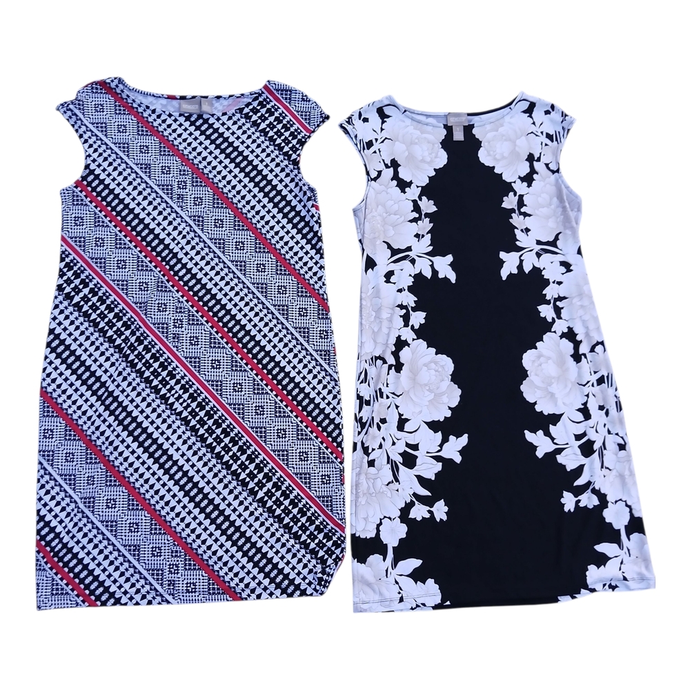 5 Chico’s Dress Sleeveless Slinky Midi Short Iona Casual Allover Print Vibrant 1 - Picture 14 of 16